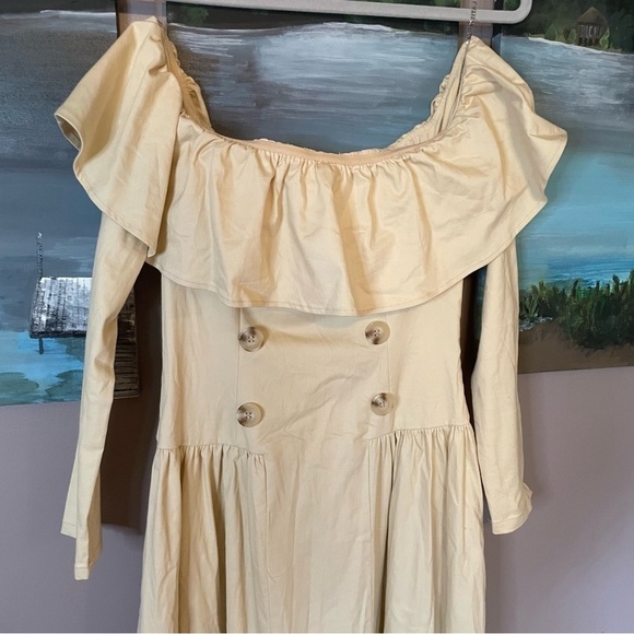 Cutely Covered Beige Long Sleeve Off Shoulder Midi Dress - Picture 4 of 14